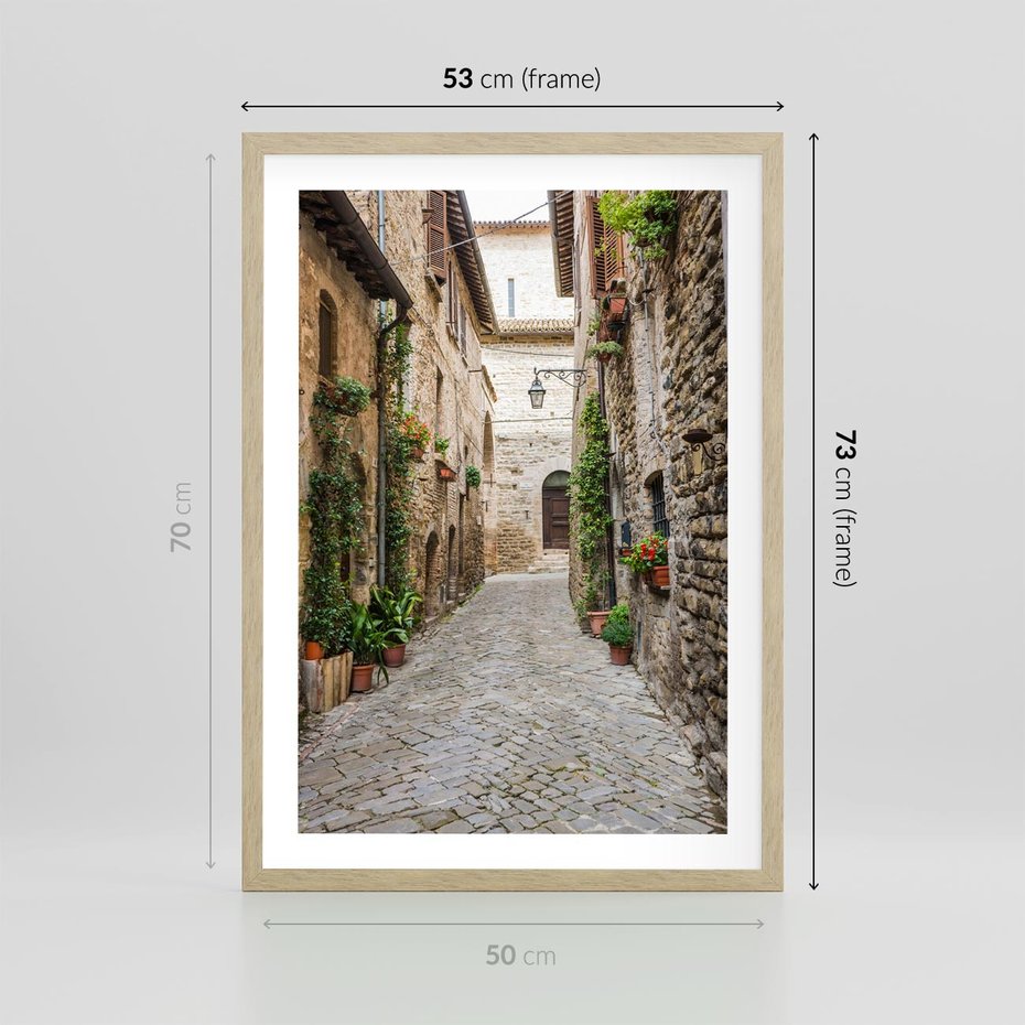 Plakat w ramie 50x70 - Urok Uliczki we Włoszech - uliczka, Włochy - rama drewno