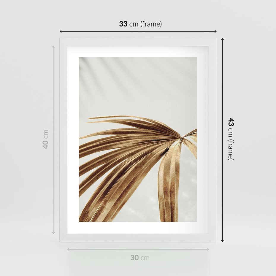 Plakat w ramie 30x40 - Egzotyczny Blask - złote, liście - rama biała