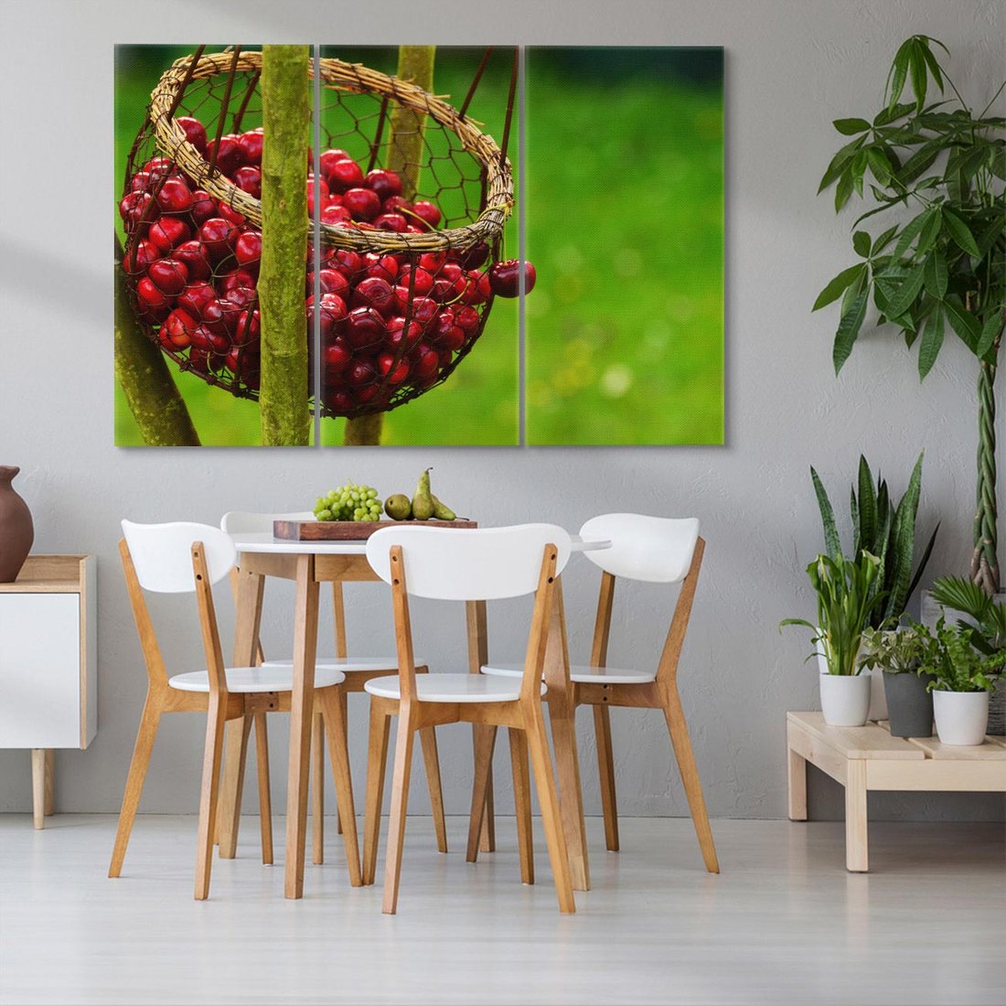 Obraz na płótnie 120x80 - Czereśnie w Koszyku Owocowy Skarb - czereśnie, koszyk