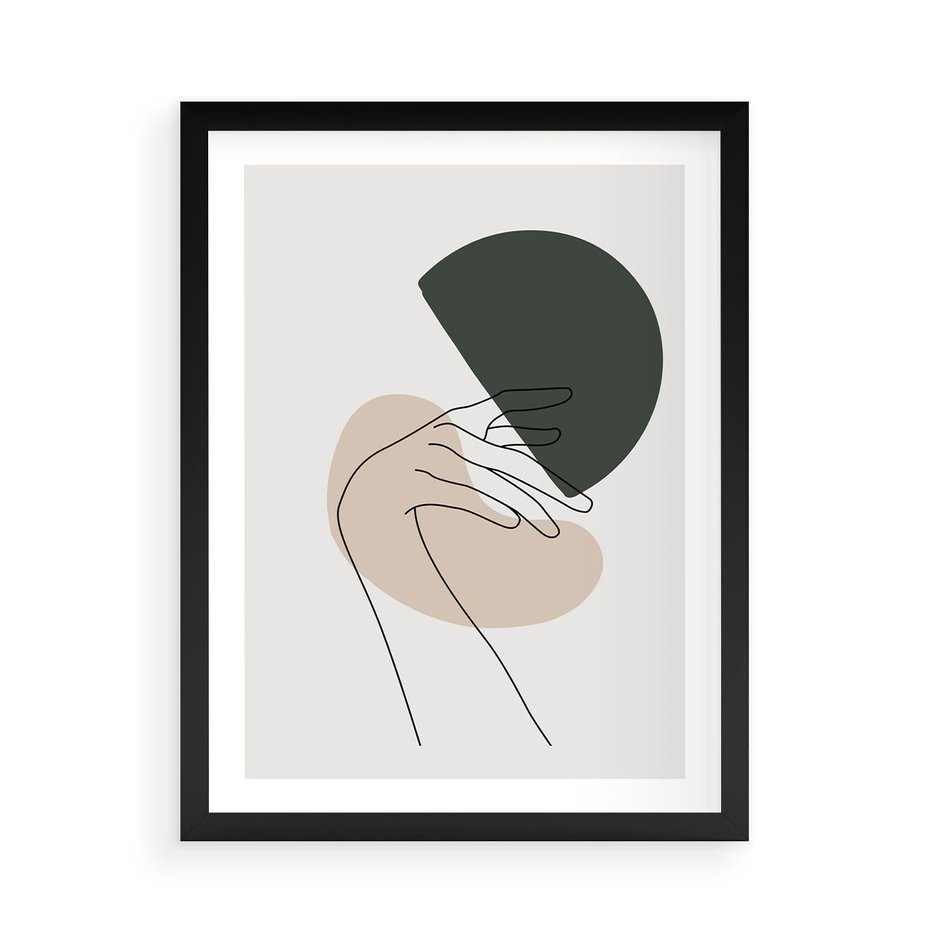 Plakat w ramie 50x70 - Przenikające Kształty - szkic jedną linią, one line - rama czarna