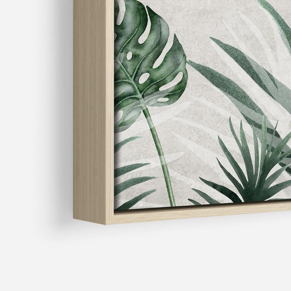Obraz w ramie 80x80 - Tropikalne Akwarele - tropikalne liście, akwarela - rama drewno