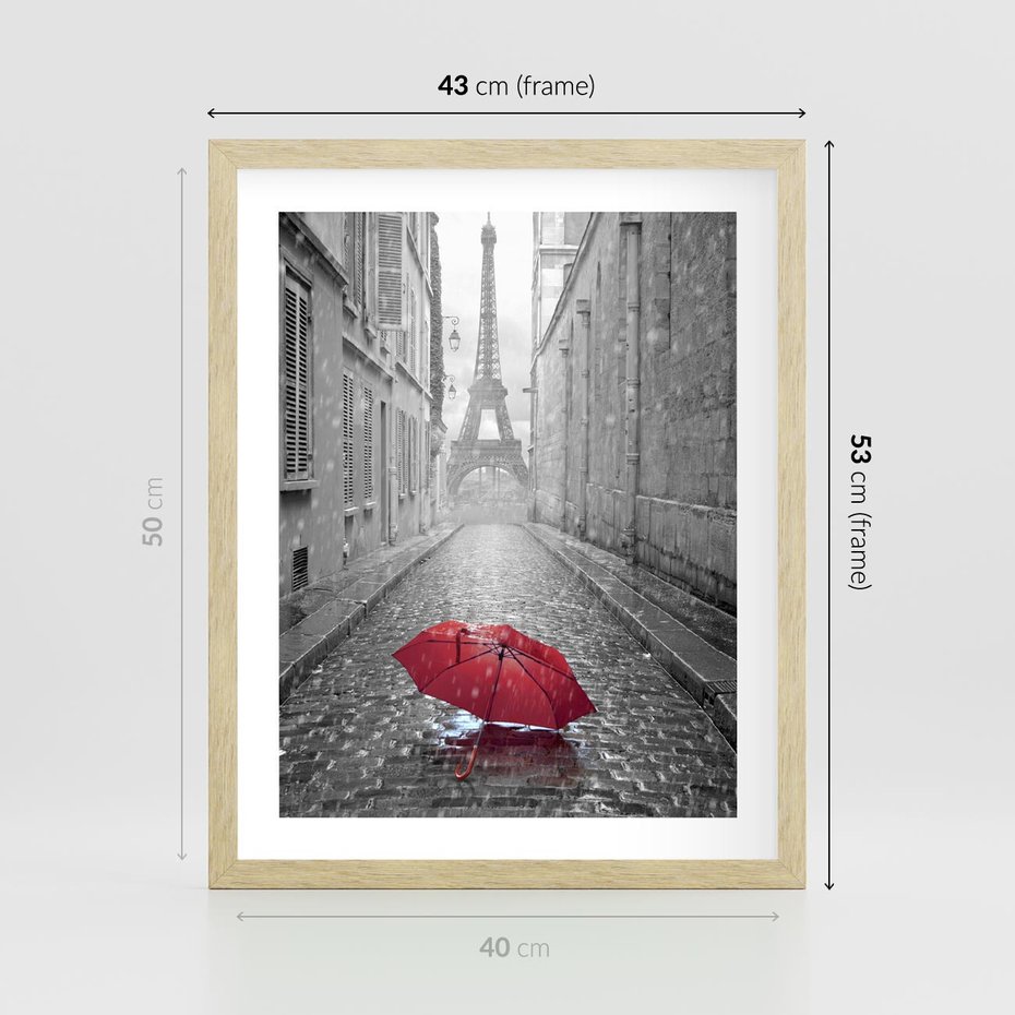 Plakat w ramie 40x50 - Kolorowy parasol w Paryżu - Paryż, parasol - rama drewno