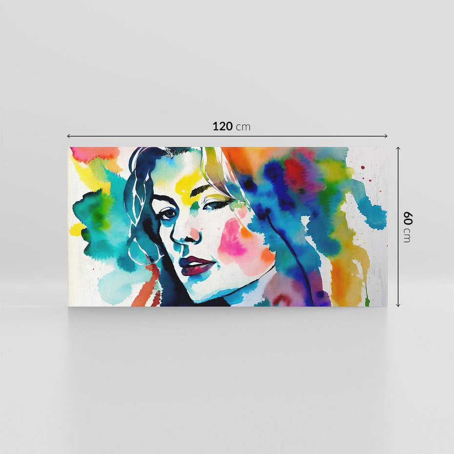 Obraz na płótnie 120x60 - Abstrakcyjna ekstaza barw - abstrakcyjny portret kobiety, szkic czarną kreską