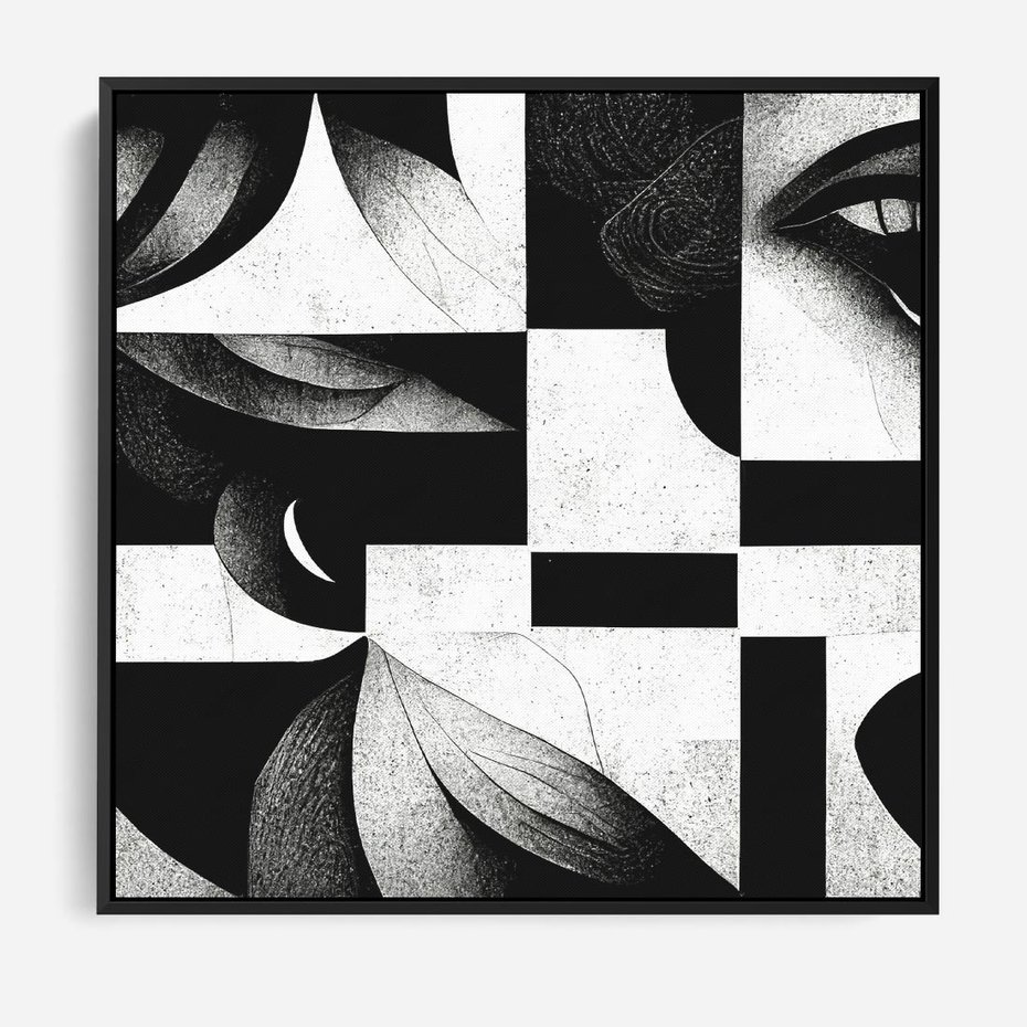 Obraz w ramie 50x50 - Harmonia świateł i cieni - abstrakcja czarno biała, geometria - rama czarna