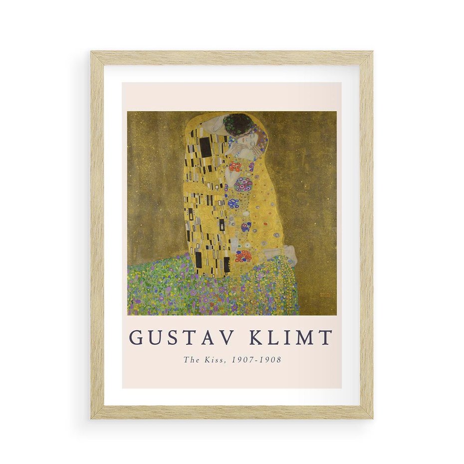 Plakat w ramie 50x70 - Sztuka Klimta - gustav klimt, pocałunek - rama drewno