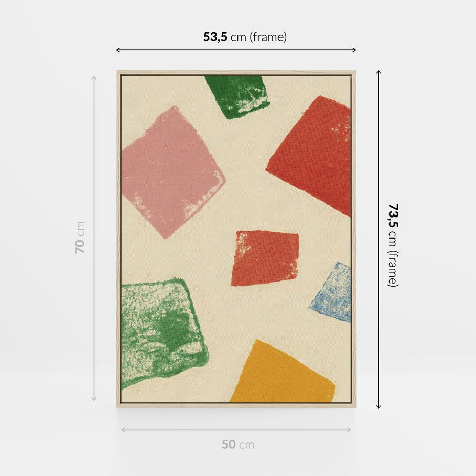 Obraz w ramie 50x70 - Tęczowe Rytmy - kolorowe tęczowe kwadraty, wesoły kolaż - rama drewno