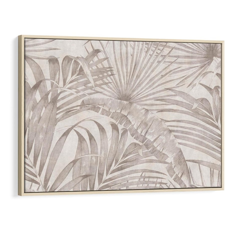 Obraz w ramie 70x50 - Odsłonięte liściowe wspomnienia - monochromatyczne, kolory sepii - rama drewno