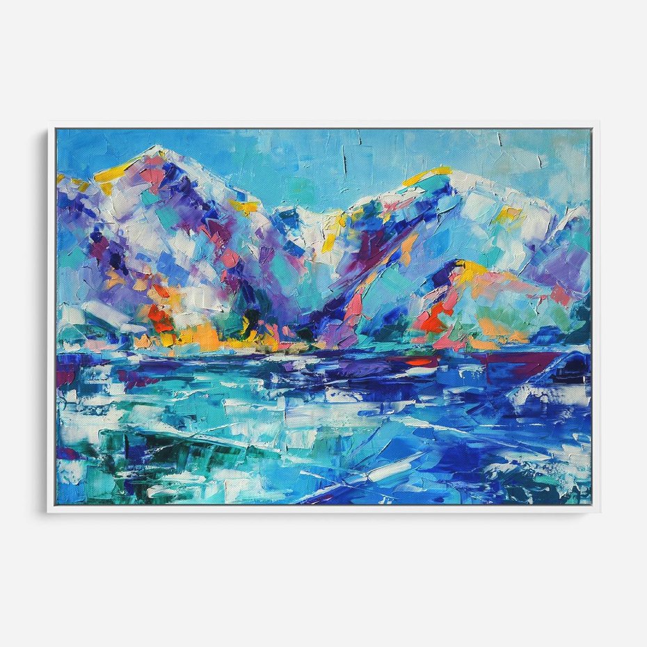 Obraz w ramie 120x80 - Mistyka Górskich Marzeń - abstrakcja, pejzaż gór - rama biała