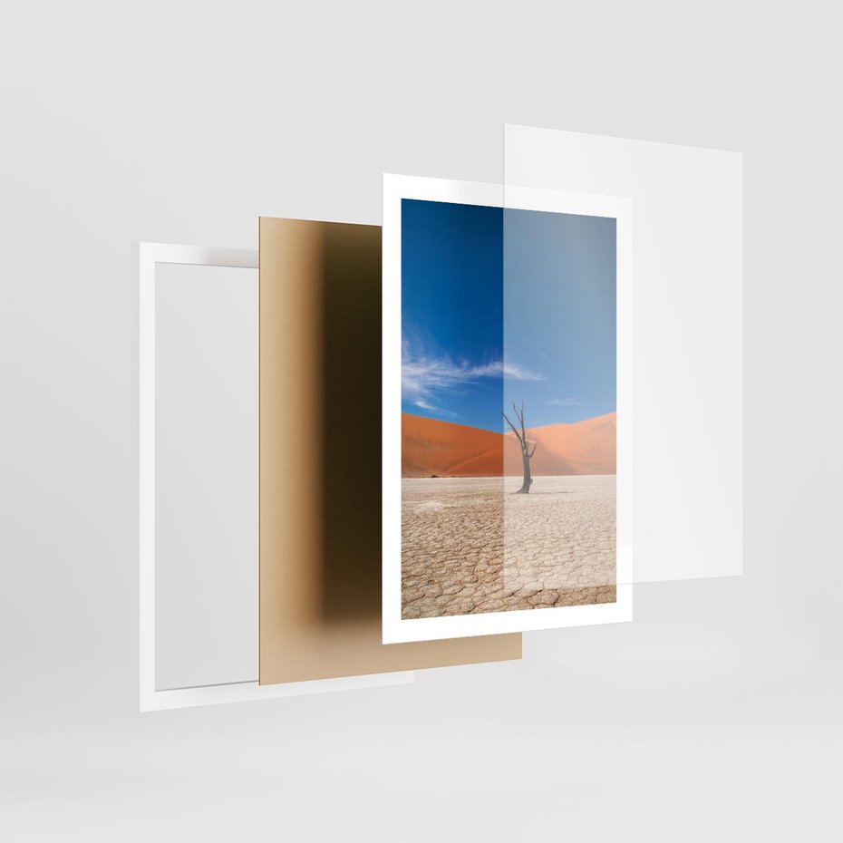 Plakat w ramie 50x70 - Słońce i Suche Drzewo - pustynia, suche - rama biała