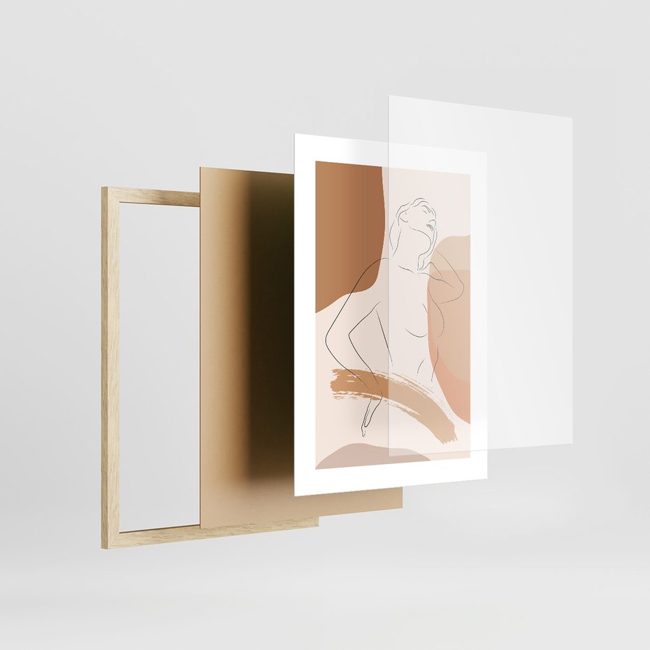 Zestaw obrazy w ramie 50x70 galeria - Kobieta, abstrakcja, one-line, nowoczesny - rama drewno