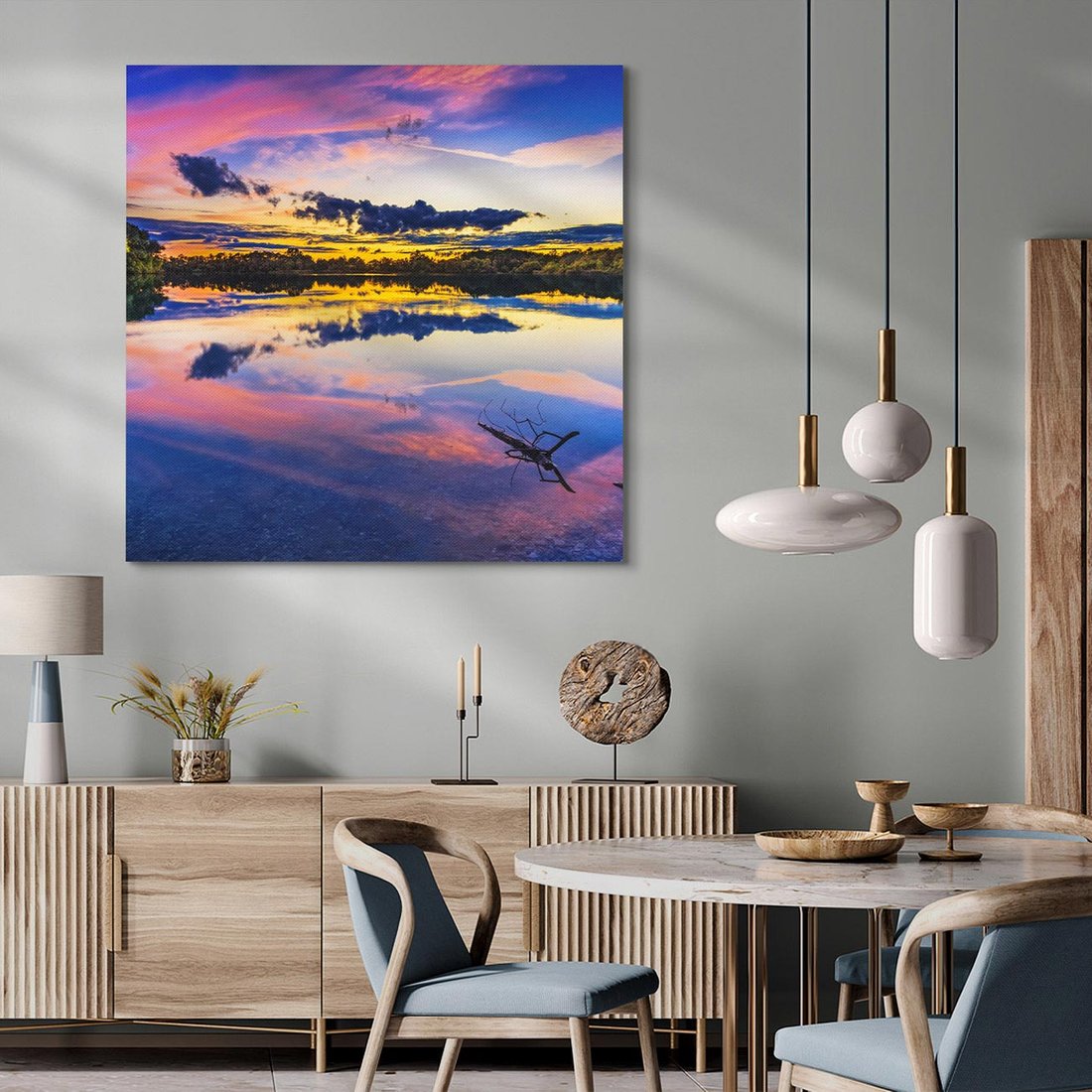 Obraz na płótnie 70x70 - Magiczny zachód słońca nad jeziorem - zachód, słońca