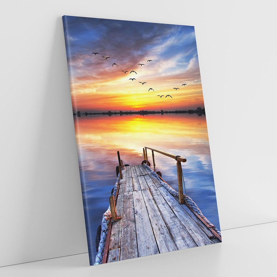 Obraz na płótnie 70x100 - Zachód słońca na pomostcie - pomost, zachód