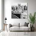 Obraz na płótnie 60x60 - Miasto w Retro Odsłonie - fotografia czarno biała, ujęcie na dachy wielkiego miasta