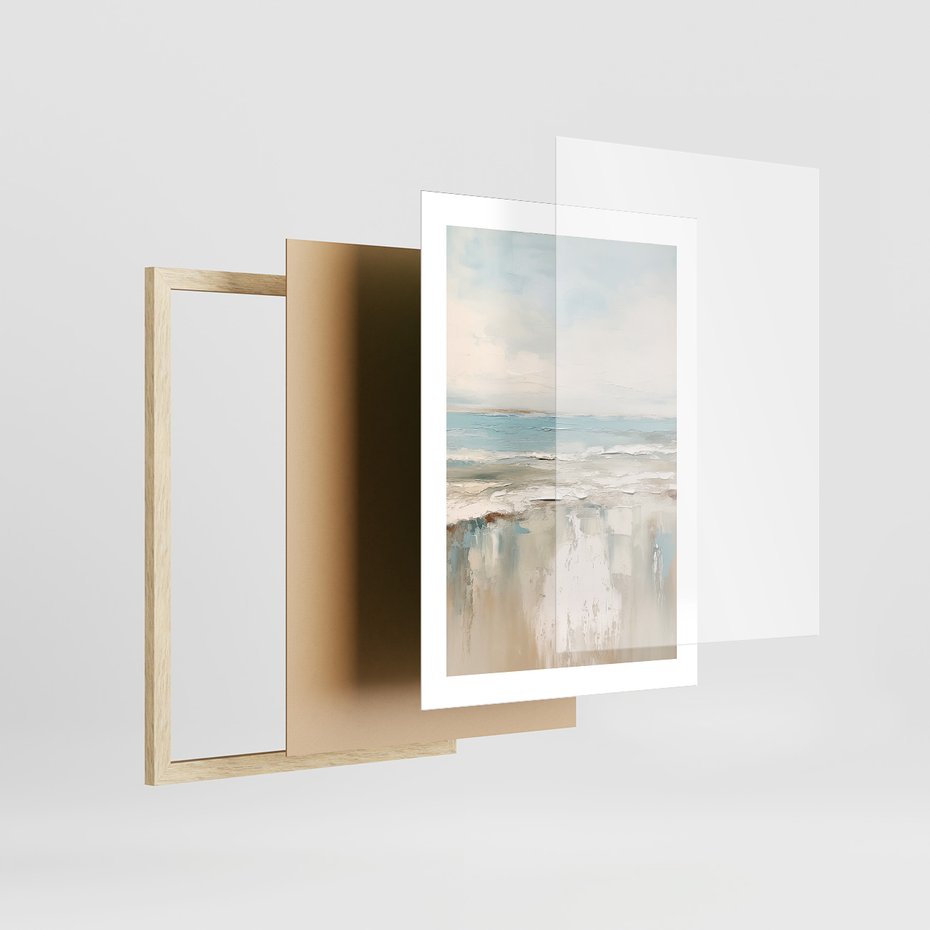 Zestaw obrazy w ramie 30x40 galeria - morze, niebo, akwarela, plaża - rama drewno