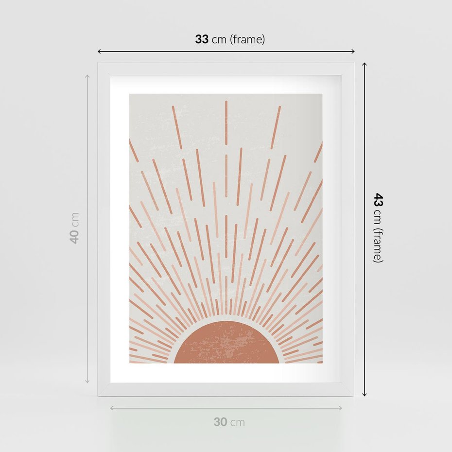Plakat w ramie 30x40 - Słońce w Stylu Boho - słońce, grafika boho - rama biała
