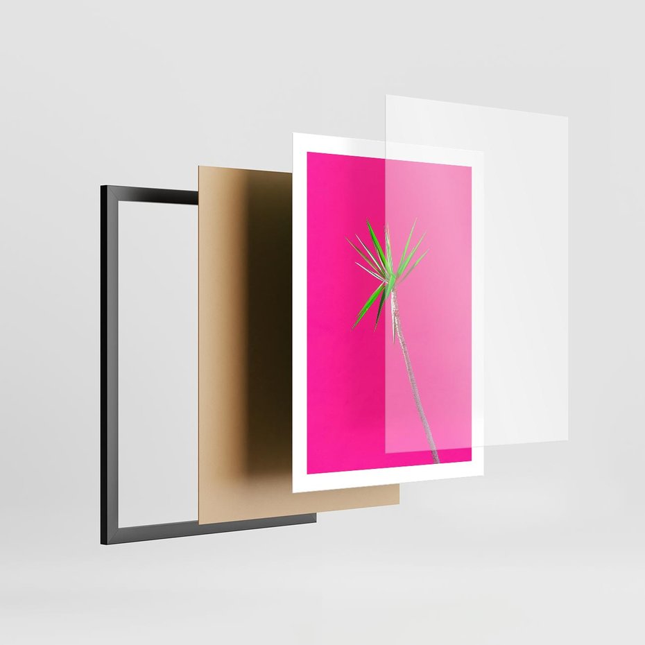 Plakat w ramie 50x70 - Retro Stylizacja - palma, liście - rama czarna