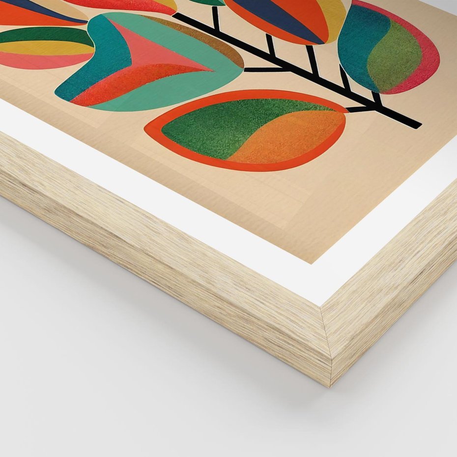 Plakat w ramie 40x50 - Wnętrza Kształtów - abstrakcyjny kolorowy tęczowy obraz, inspiracje roślinne - rama drewno