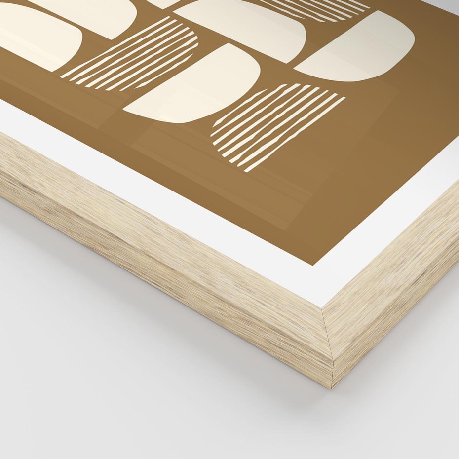 Plakat w ramie 40x50 - Wewnętrzne Spektrum - geometryczne boho kształty na brązowym, karmelowym tle - rama drewno