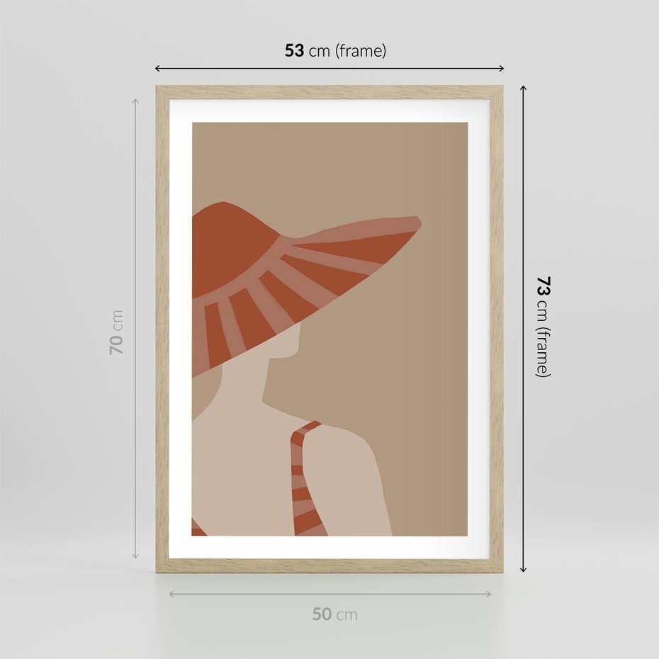 Plakat w ramie 50x70 - Kobiecy Portret - plakat retro, kobieta w kapeluszu - rama drewno