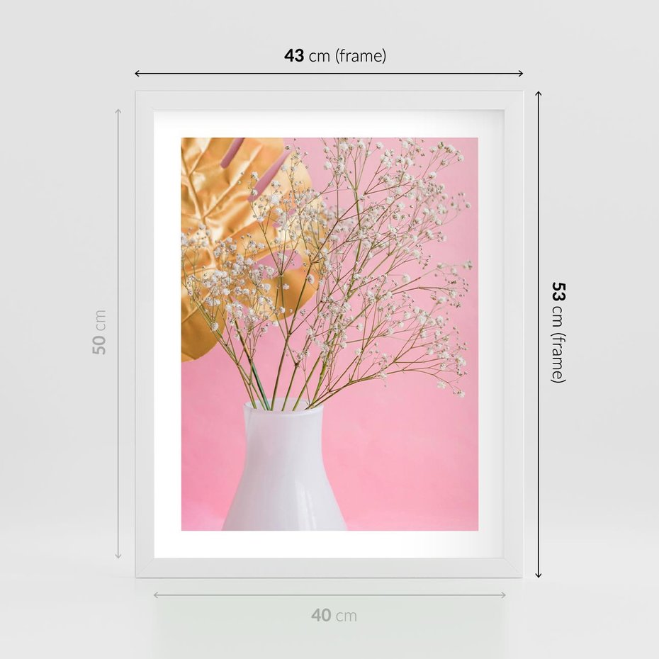 Plakat w ramie 40x50 - Przyjemność Złotej Natury - złote, liście - rama biała