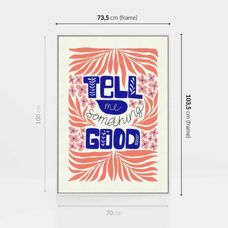 Obraz w ramie 70x100 - Bezgraniczne Formy - nowoczesna typografia, liście - rama biała