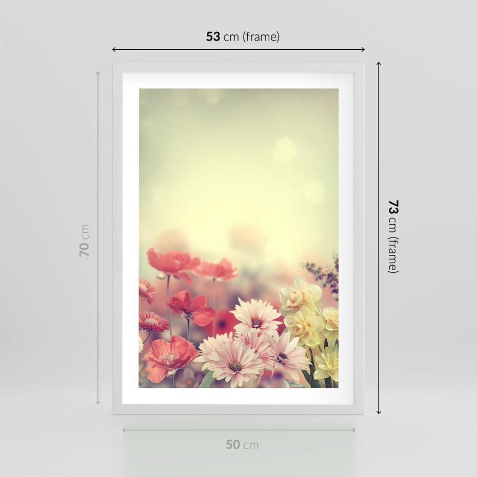 Plakat w ramie 50x70 - Delikatne kwiaty pastelowe - kwiaty, pastelowe - rama biała