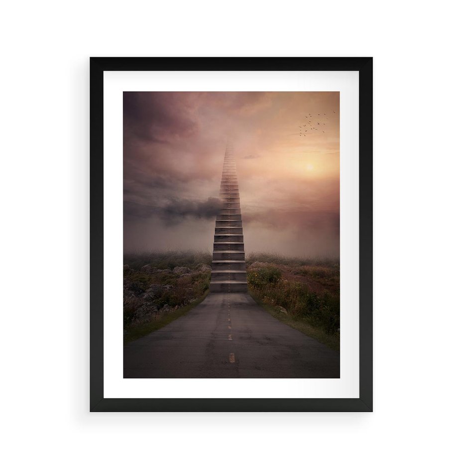 Plakat w ramie 40x50 - Wędrówka po malowniczej drodze - droga, schody - rama czarna
