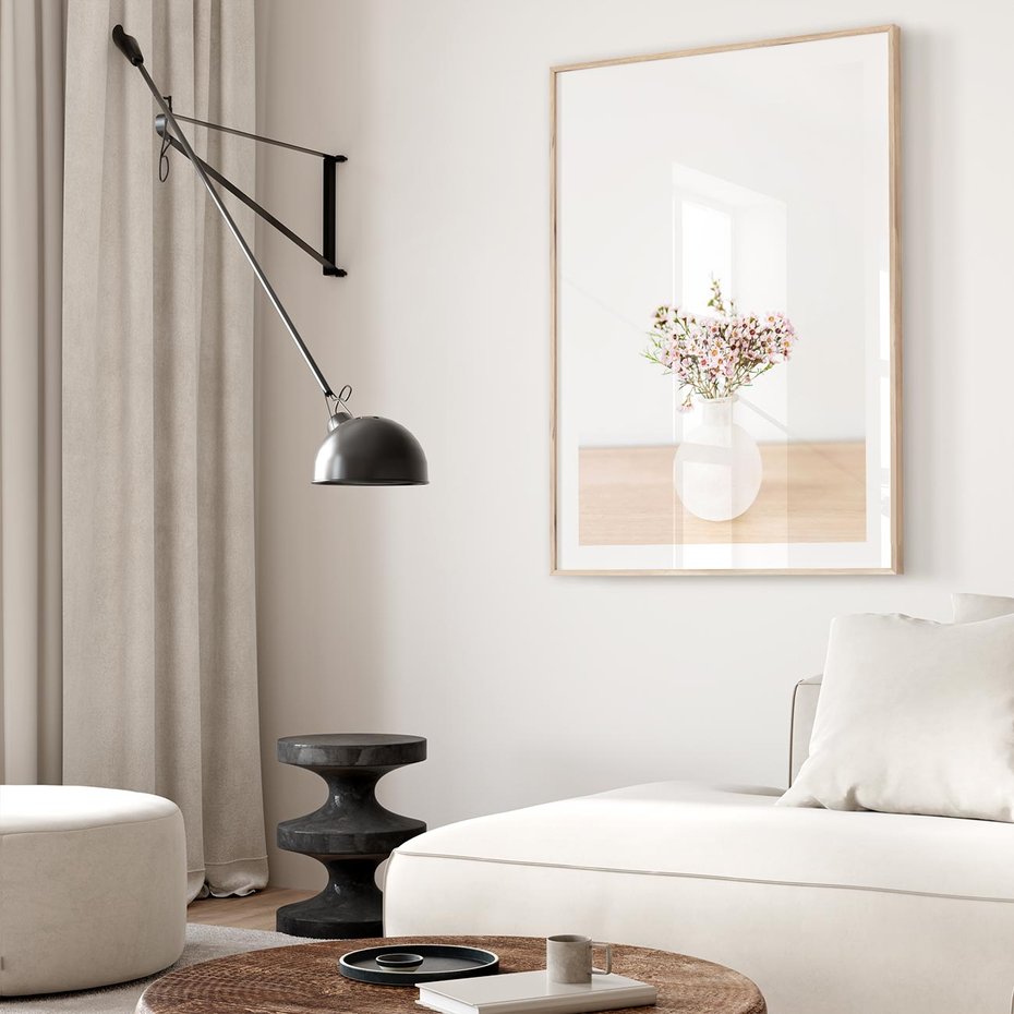 Plakat w ramie 40x50 - Kwiaty w Minimalistycznym Wazonie - kwiaty, wazon - rama drewno