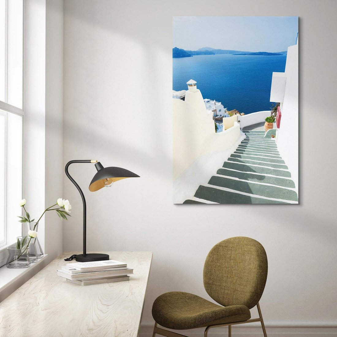 Obraz na płótnie 80x120 - Malowniczy urok wyspy - Santorini, schodki