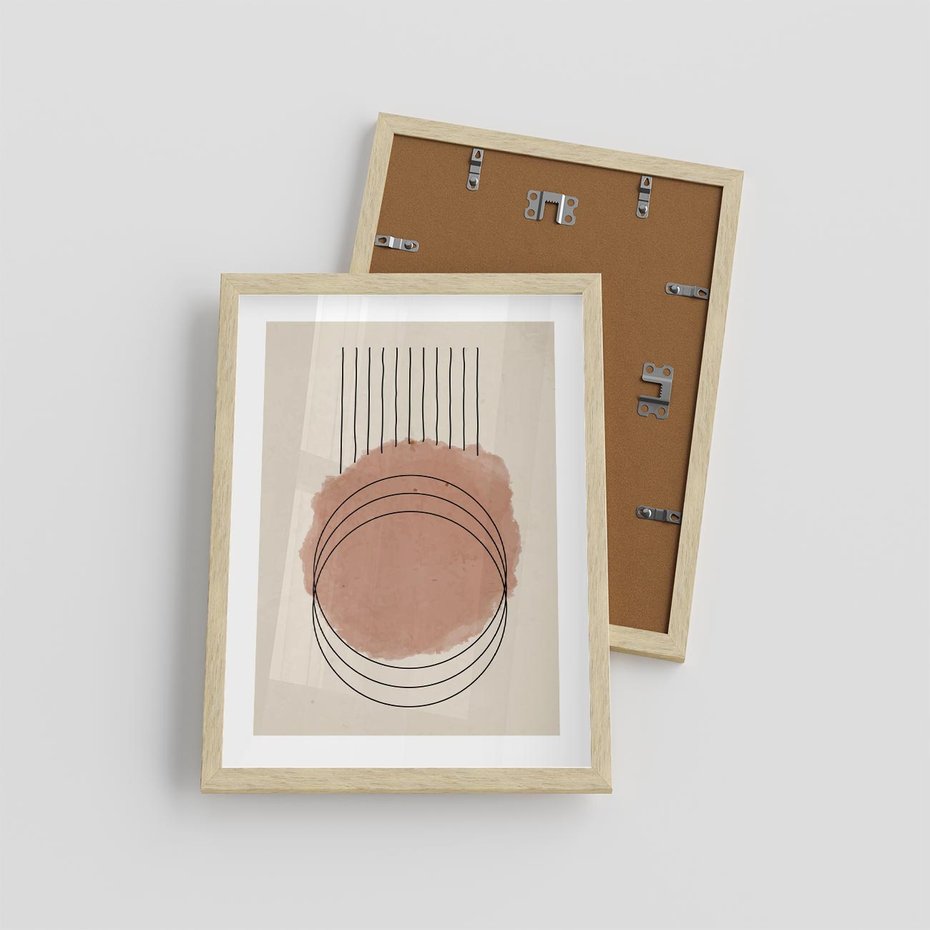 Plakat w ramie 30x40 - Migotliwe Kontury - akwarelowa plama, geometryczne szkicowane kształty - rama drewno