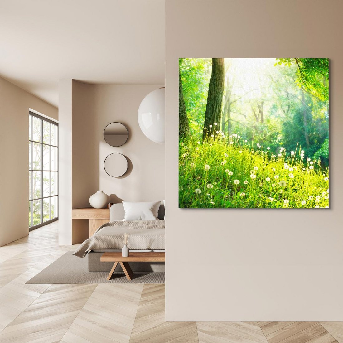 Obraz na płótnie 40x40 - Urok natury - magiczny las na płótnie - las, trawa