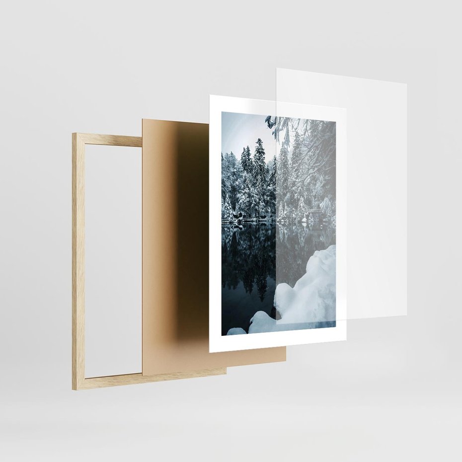 Plakat w ramie 30x40 - Zima nad Jeziorem - krajobraz zimowy, jezioro - rama drewno