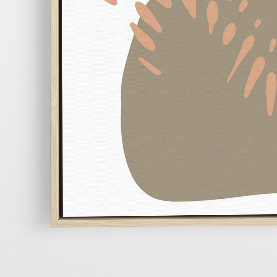 Obraz w ramie 70x100 - Taniec Plam - abstrakcyjna kompozycja z kropek kresek i kółek, odcienie brązu i beżu - rama drewno