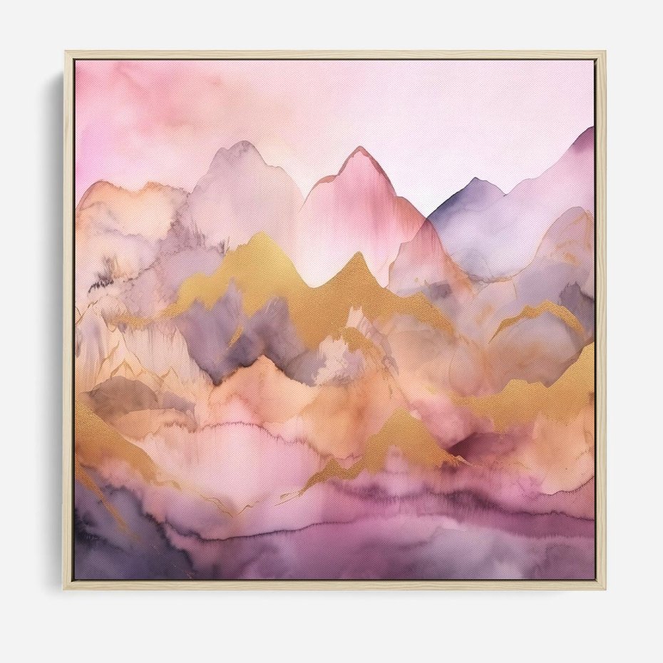 Obraz w ramie 50x50 - Pastelowe Wzgórza - pastelowe, różowe góry - rama drewno