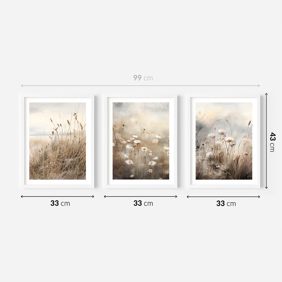 Zestaw obrazy w ramie 30x40 galeria - boho, pampas, sucha, trawa - rama biała