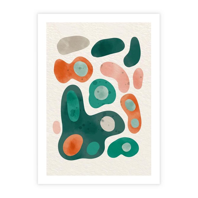 Plakat bez ramy 21x30 - Kolorowe Przenikanie - przypadkowe abstrakcyjne plamy, pomarańczowy i zielony