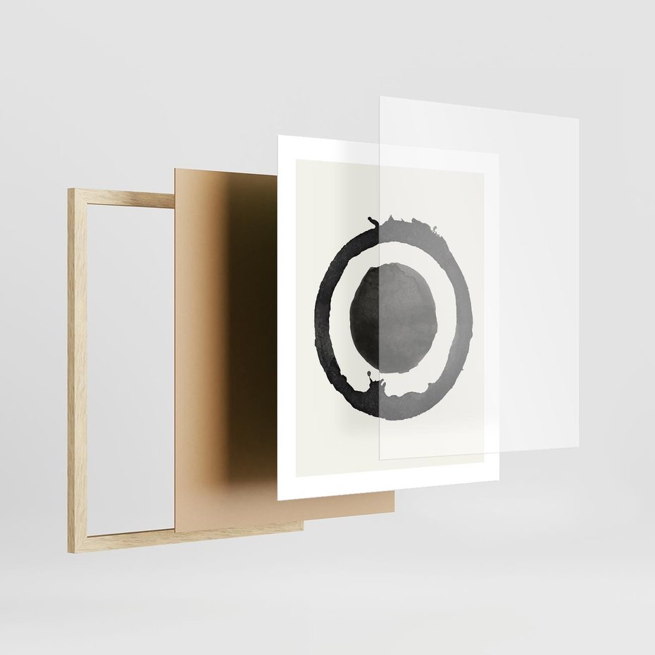 Plakat w ramie 40x50 - Harmonijne Emocje - abstrakcyjne plamy okręgi, akwarelowe - rama drewno