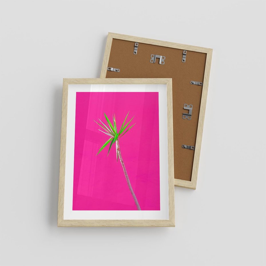 Plakat w ramie 30x40 - Retro Stylizacja - palma, liście - rama drewno