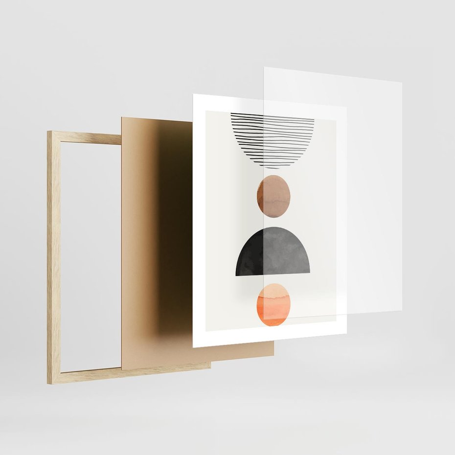 Plakat w ramie 40x50 - Geometryczna Przygoda - nowoczesna grafika, geometria - rama drewno