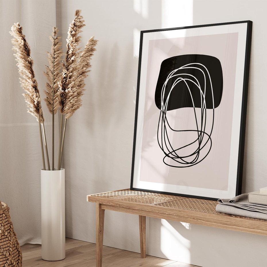 Plakat w ramie 40x50 - Strukturalne Kontrasty - abstrakcyjne szkicowane linie, minimalizm - rama czarna