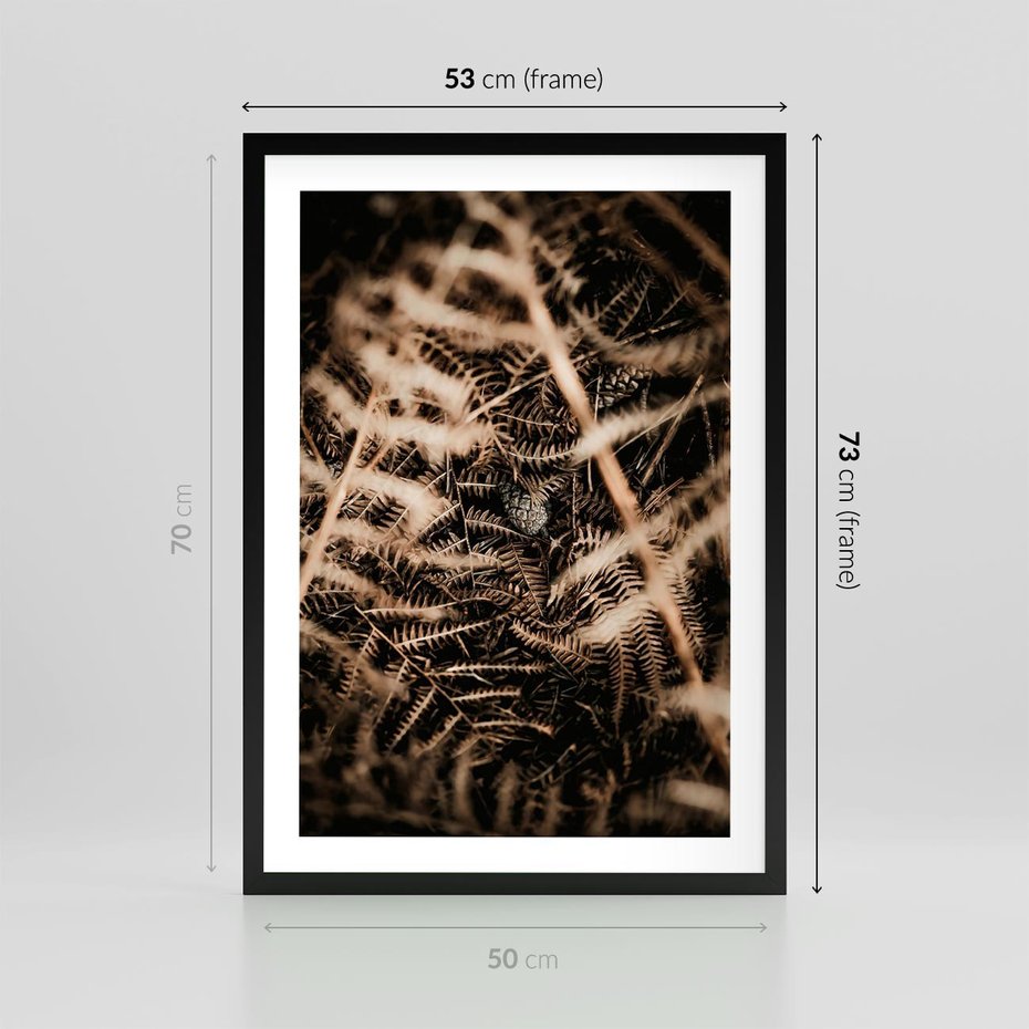 Plakat w ramie 50x70 - Liście i Paprocie - suche liście, paprocie - rama czarna