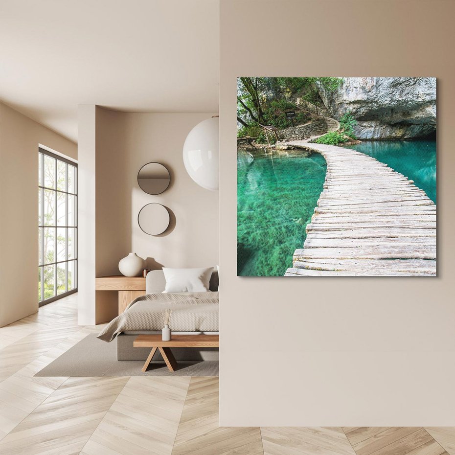 Obraz na płótnie 60x60 - Most nad skalistymi wodami - most, woda