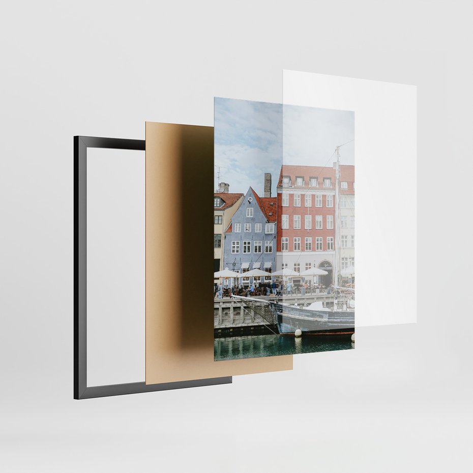 Zestaw obrazy w ramie 50x70 galeria - Kopenhaga, Holandia, rower, domki, port - rama czarna