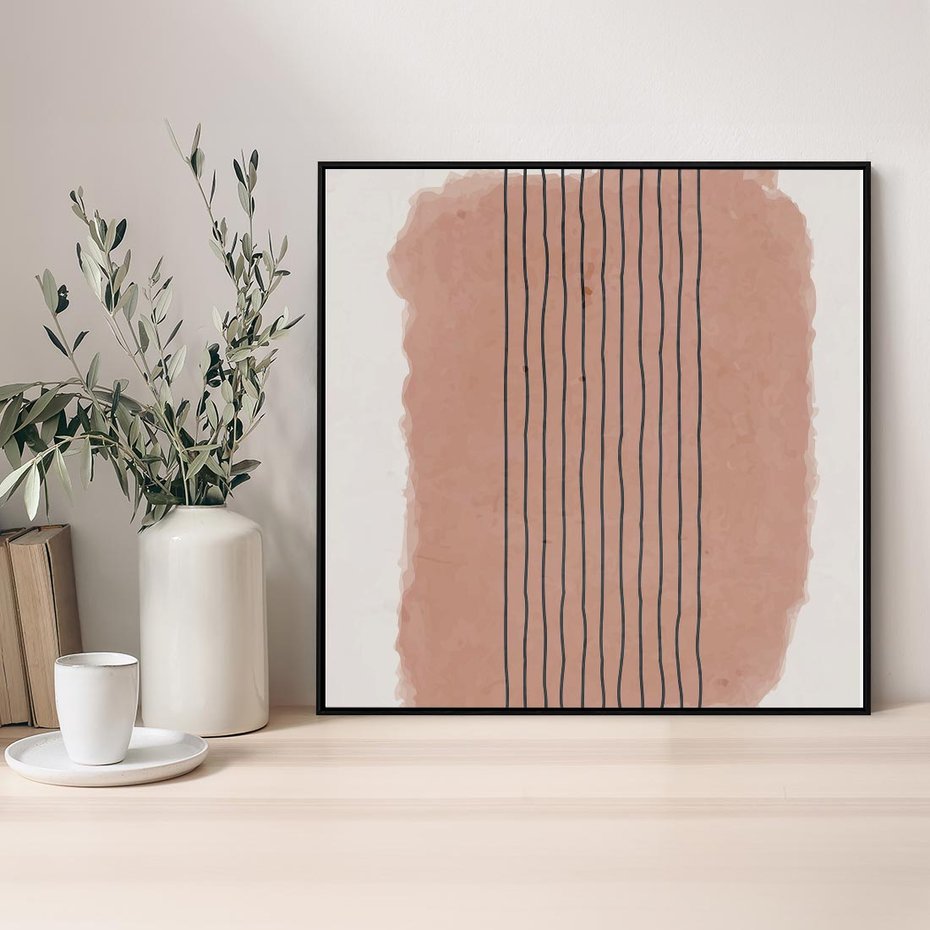 Obraz w ramie 50x50 - Rozmyte Widzenia - abstrakcyjna akwarelowa plama, nieregularne kreski - rama czarna