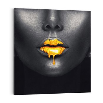 Obraz na płótnie 80x80 - Złote Usta Kobiety - złote, usta