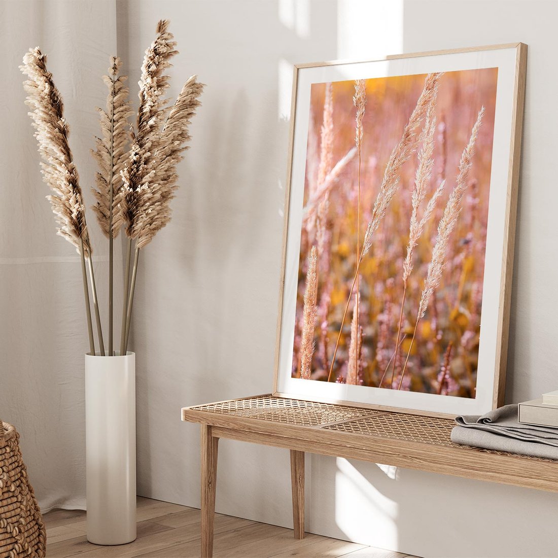Plakat w ramie 30x40 - Sucha Trawa w Sierpniu - trawy, łąka - rama drewno