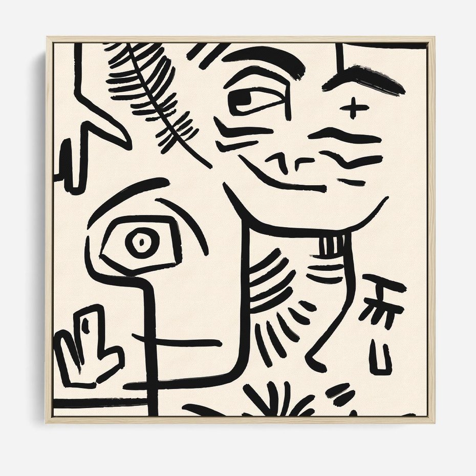 Obraz w ramie 80x80 - Ekspresyjne Odbicia Współczesności - abstrakcyjna grafika, minimalizm - rama drewno