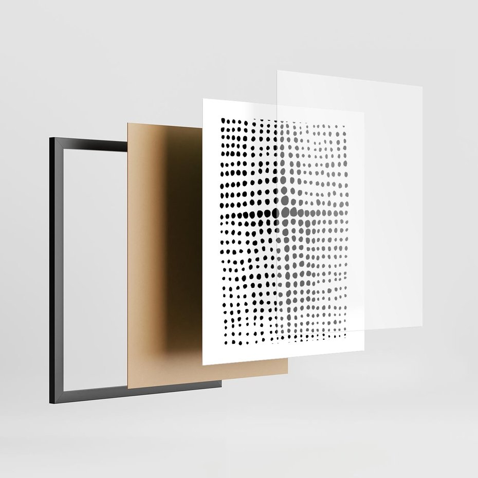 Plakat w ramie 40x50 - Refleksje Monochromatycznych Widoków - abstrakcyjna kompozycja z czarnych kropek, minimalistyczny czarno bialy plakat - rama czarna