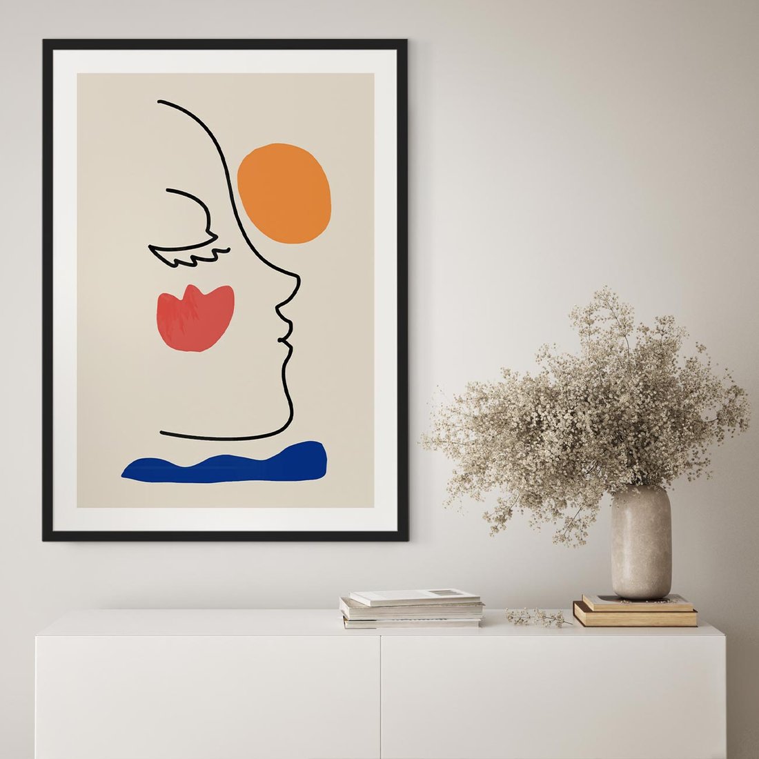 Plakat w ramie 50x70 - Taniec Przenikających Plam - abstrakcyjny obraz, przypomina twarz - rama czarna