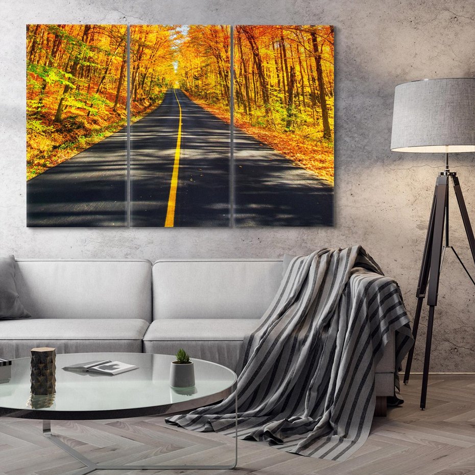 Obraz na płótnie 120x80 - Droga przez jesienny las - droga, las